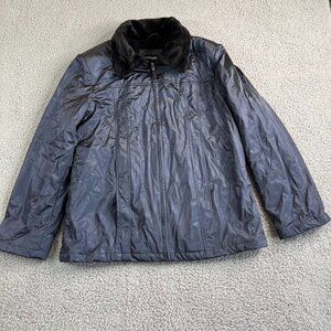Outbrook Womens‎ Faux Fur Collar Zip Jacket Midnight Blue Size Large Pockets